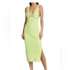 Derek Lam 10 Crosby Valencia Crochet Lace Trim Midi Sweater Dress In Matcha
